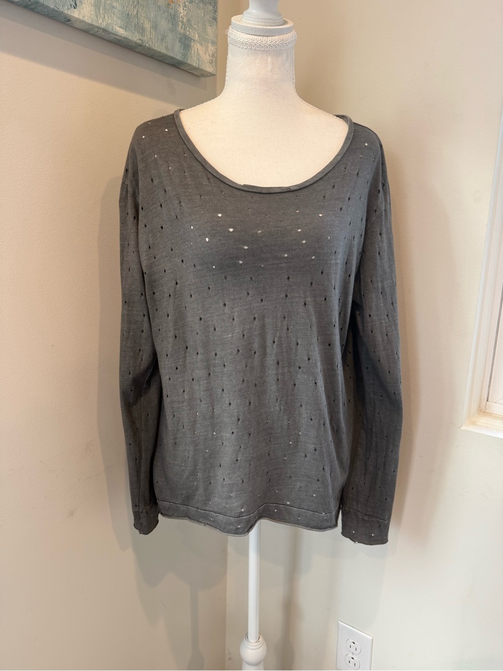 Generation Love Distressed Scoop Neck Long-Sleeve Top - Gray